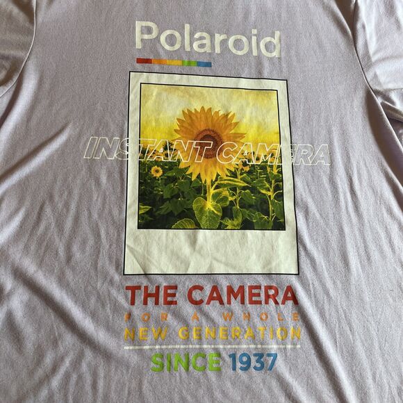Polaroid Instant Camera Graphic Shirt Women’s XL Purple Tunic Short Sleeve Top - Picture 2 of 8